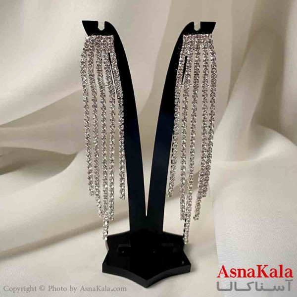 گوشواره استیل شیک دخترانه مدل آویز جواهری مدل پنج ریسه ای رنگ نقره ای کد GSH151961W