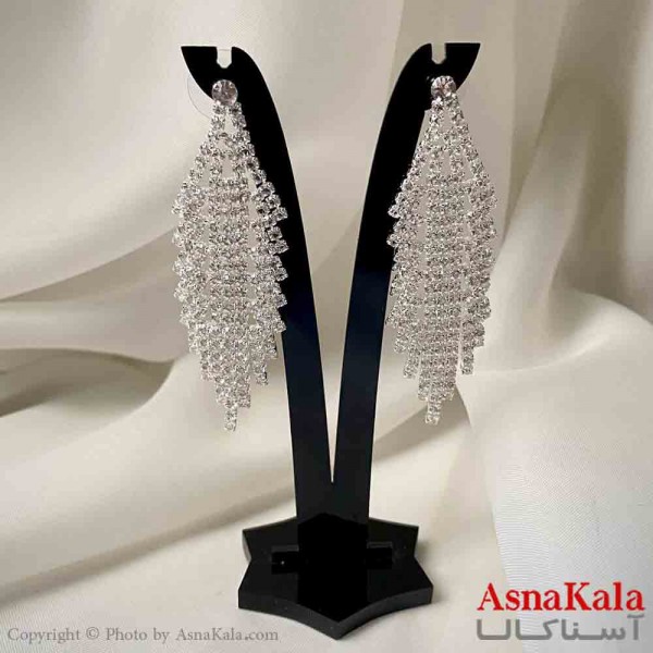 گوشواره استیل شیک دخترانه مدل آویز جواهری مدل لوزی مدرن رنگ نقره ای کد GSH151962W