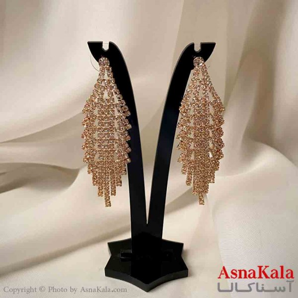 گوشواره دخترانه مدل آویز جواهری مدل لوزی مدرن رنگ طلایی کد GSH151963W