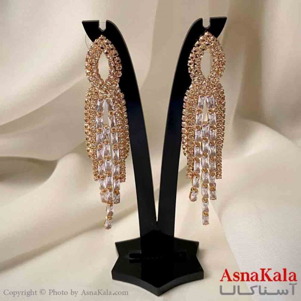 گوشواره دخترانه مدل آویز جواهری مدل اشک ریسه ای رنگ طلایی کد GSH151965W