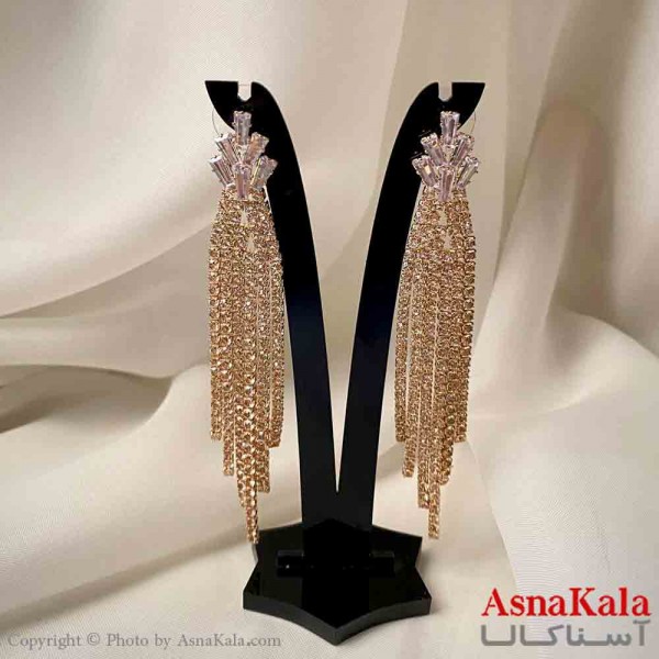گوشواره دخترانه مدل آویز جواهری مدل گندمی ریسه ای رنگ طلایی کد GSH151969W