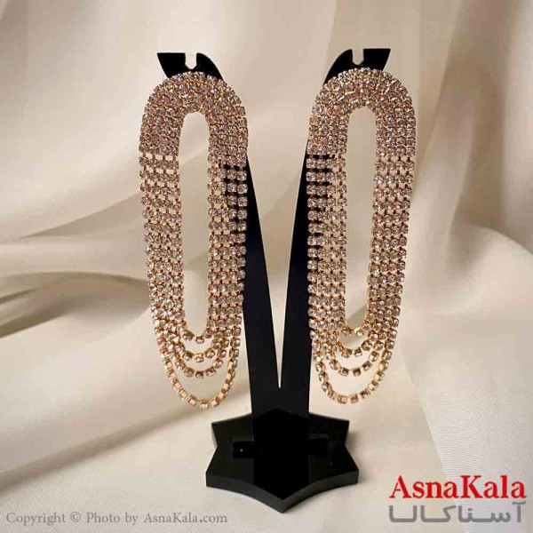 گوشواره استیل شیک دخترانه مدل آویز جواهری مدل بیضی رنگ طلایی کد GSH151971W