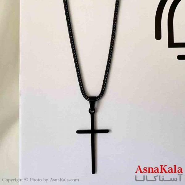 گردنبند استیل مدل صلیب استیل رنگ مشکی کد GNB161847W