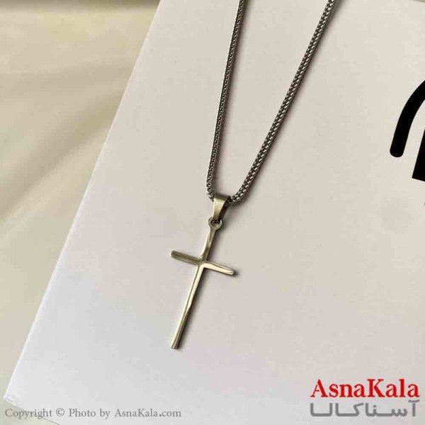 گردنبند صلیب استیل رنگ نقره ای کد GNB161849W
