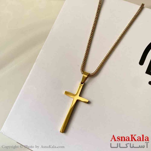 گردنبند اسپورت مدل صلیب خاص  استیل رنگ طلایی کد GNB161853W