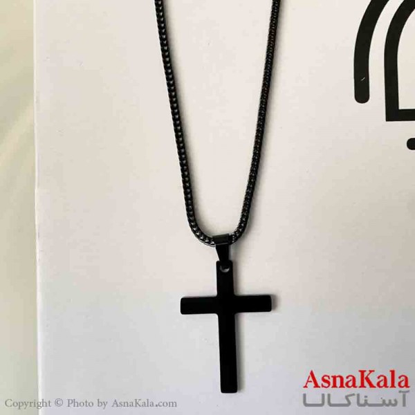 گردنبند اسپورت مدل صلیب استیل  رنگ مشکی کد GNB161862W