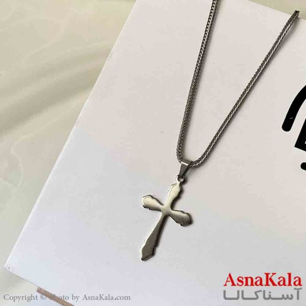 گردنبند اسپورت مدل صلیب استیل  رنگ نقره ای کد GNB161863W