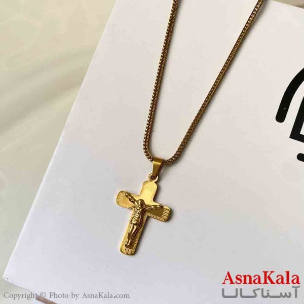 گردنبند اسپورت مدل صلیب و مسیح استیل  رنگ طلایی کد GNB161864W