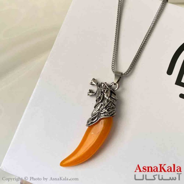 گردنبند اسپورت مدل گرگ عاج دار استیل  رنگ نقره ای کد GNB161868W