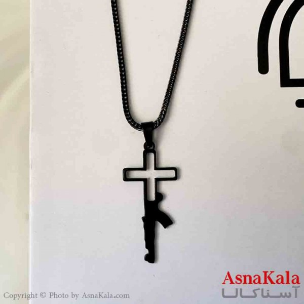 گردنبند اسپورت مدل صلیب و تفنگ اسیل رنگ مشکی کد GNB161873W
