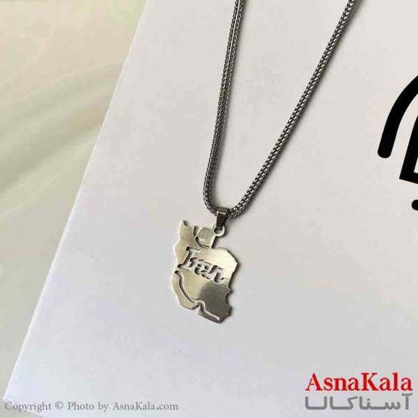 گردنبند اسپورت مدل نقشه ایران استیل رنگ نقره ای کد GNB161875W