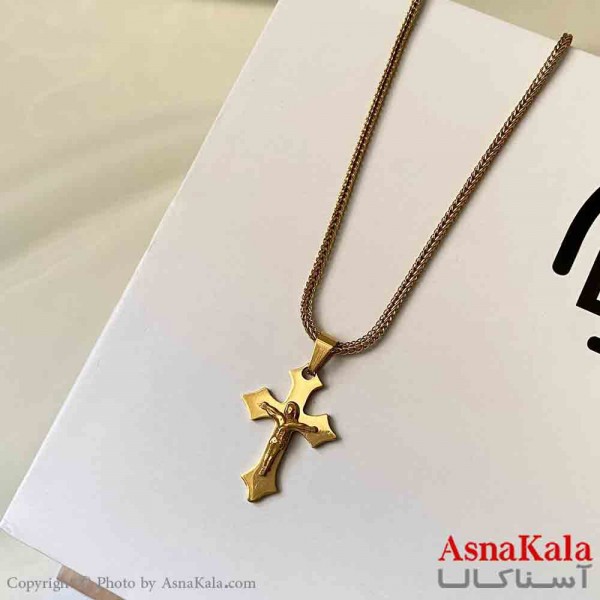 گردنبند اسپورت مدل صلیب شیک استیل  رنگ طلایی کد GNB161878W