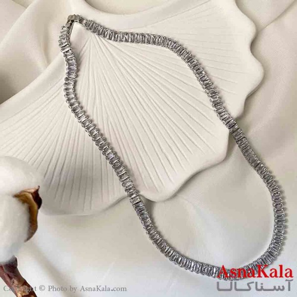 گردنبند اسپورت مدل تنیسی نگین باگت استیل رنگ نقره ای کد GNB161894W