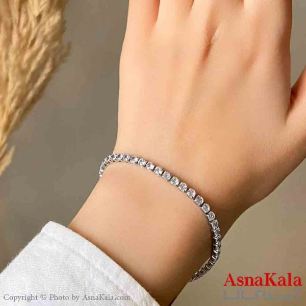 دستبند دخترانه پینترستی استیل تنیسی نگین دایره رنگ نقره ای کد DSB181429W