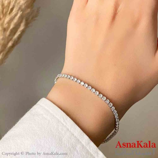 دستبند دخترانه پینترستی استیل تنیسی نگین ریز رنگ نقره ای کد DSB181431W