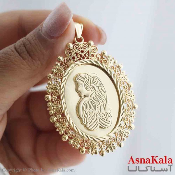 آویز رخ، شمایل، مریمی برنجی زنانه طلایی  کد GNB161898W