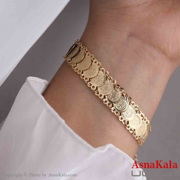 دستبند برنجی سکه زنانه طلایی  کد dsb181439w