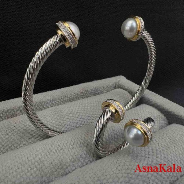 ست زنانه YSX شامل  بنگل و انگشتر فری سایز  مروارید کد NIM141015W