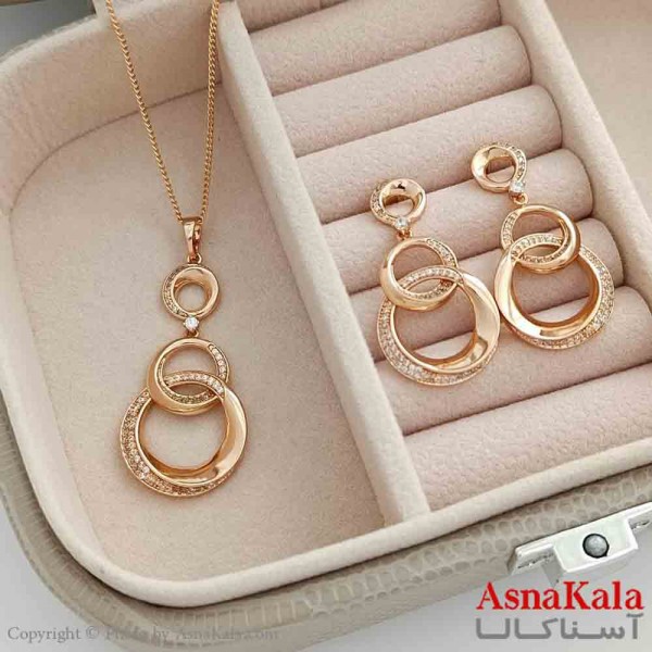 نیم ست زنانه ژوپینگ شامل گوشواره و گردنبند رنگ طلایی کد NIM141023W