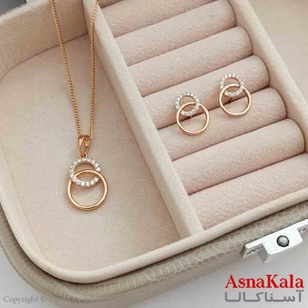 نیم ست زنانه ژوپینگ شامل گوشواره و گردنبند رنگ طلایی کد NIM141024W