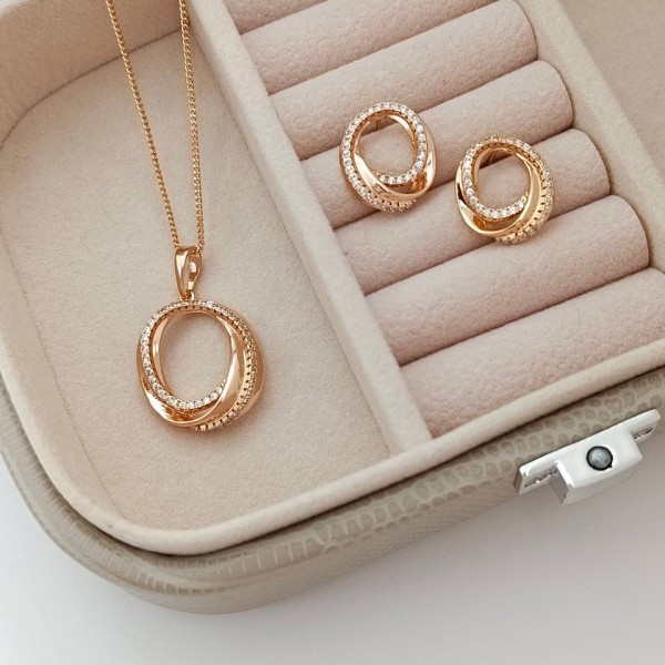 نیم ست زنانه ژوپینگ شامل گوشواره و گردنبند رنگ طلایی کد NIM141027W