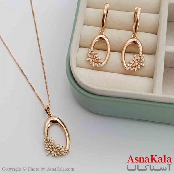 نیم ست زنانه ژوپینگ شامل گوشواره و گردنبند رنگ طلایی کد NIM141029W