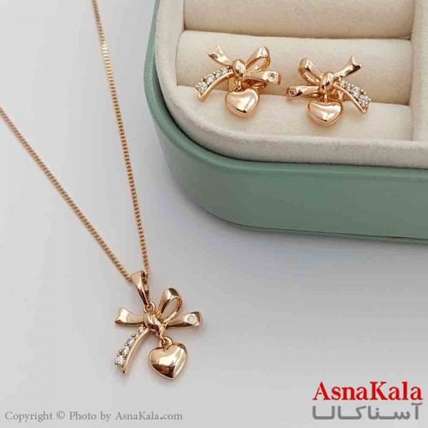 نیم ست زنانه پاپیون ژوپینگ شامل گوشواره و گردنبند رنگ طلایی کد NIM141031W