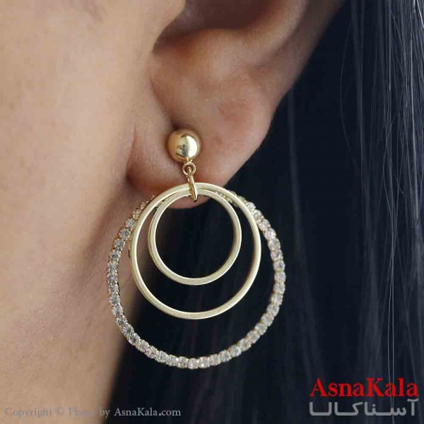 گوشواره جواهری مدل آویز نگیندار رنگ طلایی کد GSH151977W