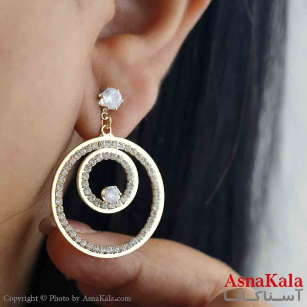 گوشواره جواهری مدل آویز نگیندار رنگ طلایی کد GSH151978W