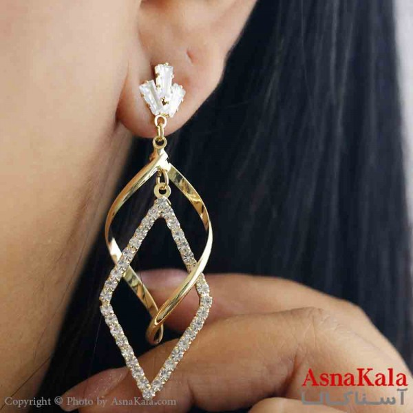 گوشواره جواهری مدل آویز نگیندار رنگ طلایی کد GSH151980W
