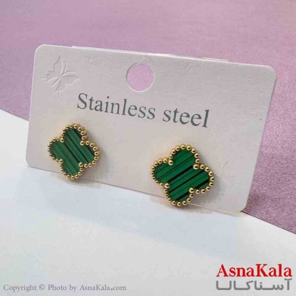 گوشواره ونکلیف نگین سبز رنگ طلایی کد GSH151992W