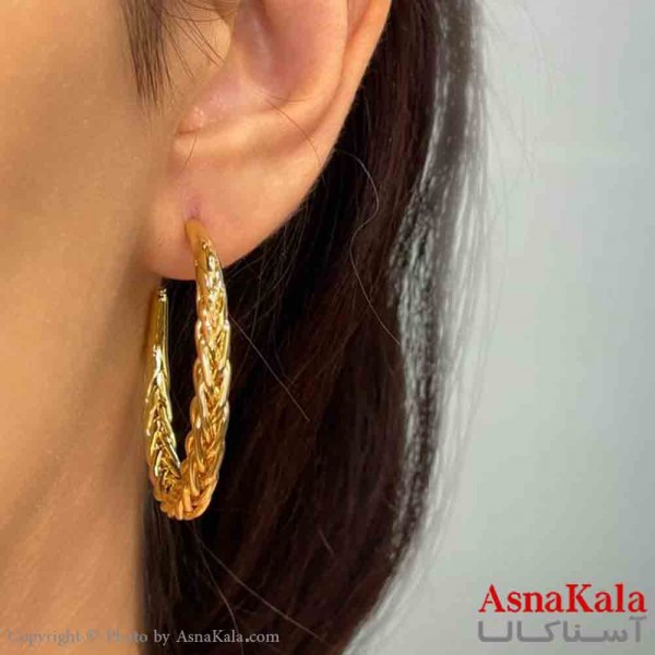 گوشواره فشن طرح حلقه آینه ای رنگ طلایی کد GSH152002W