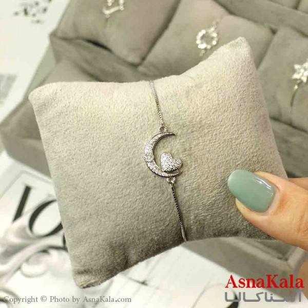 دستبند آسانسوری استیل نقره ای طرح ماه و قلب کد DSB181485W