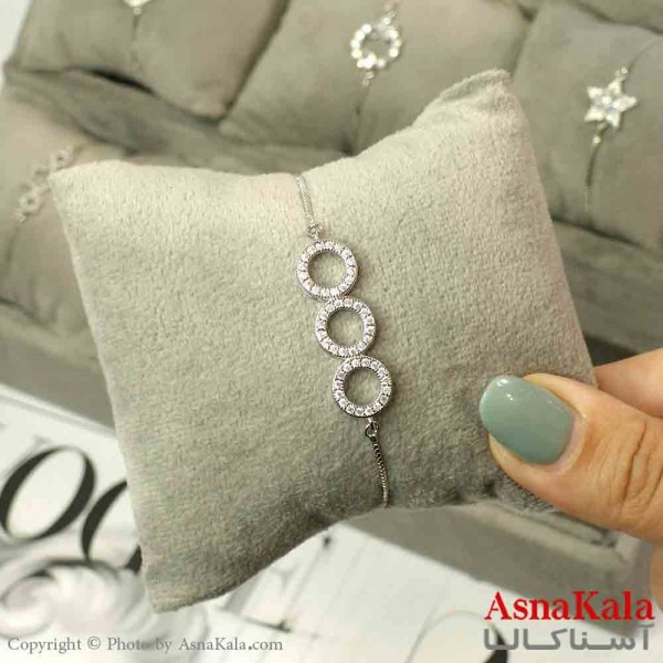 دستبند آسانسوری استیل نقره ای طرح دایره کد DSB181487W