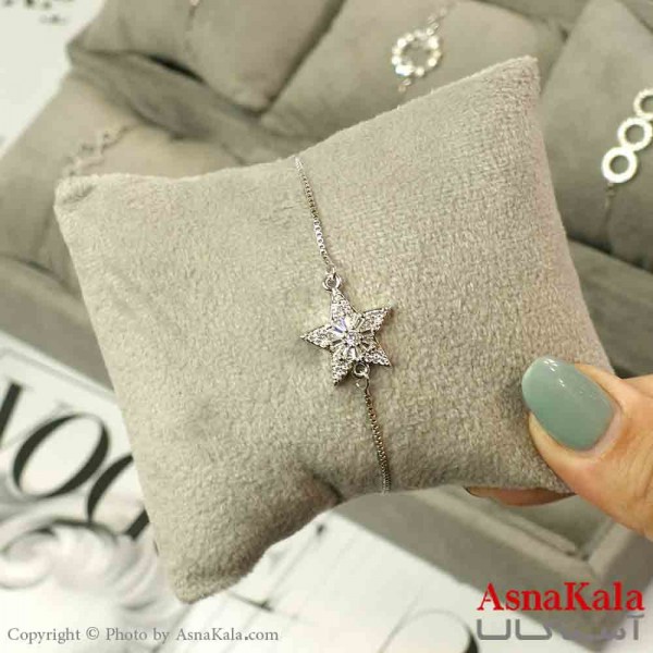 دستبند آسانسوری استیل نقره ای طرح ستاره کد DSB181488W