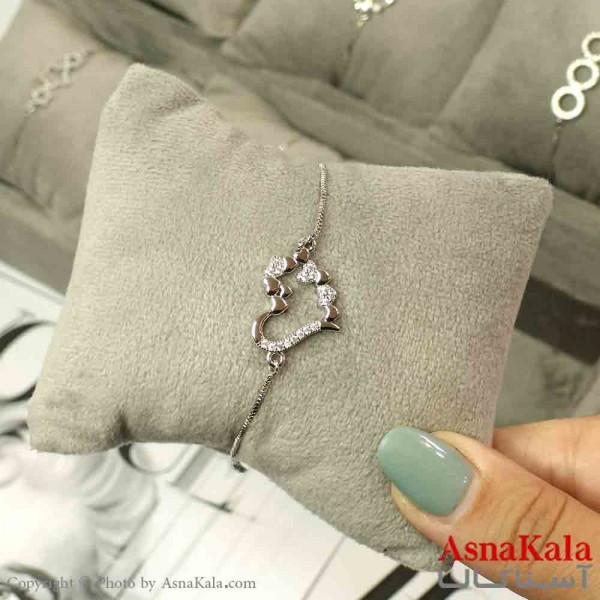 دستبند آسانسوری استیل نقره ای طرح قلب کد DSB181489W