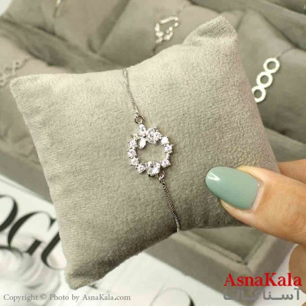 دستبند آسانسوری استیل نقره ای طرح نگیندار کد DSB181490W