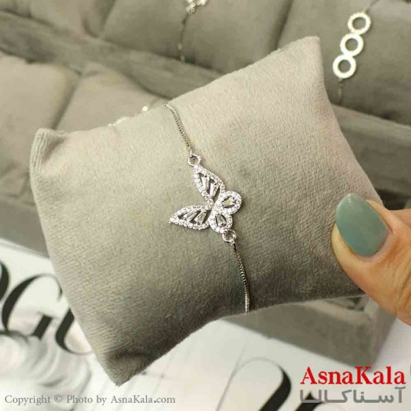 دستبند آسانسوری استیل نقره ای طرح نگیندار کد DSB181491W