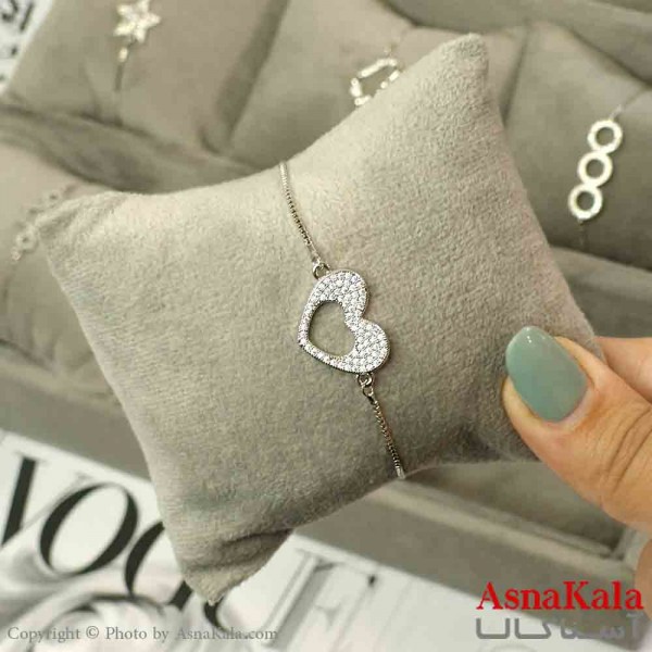دستبند آسانسوری استیل نقره ای طرح قلب کد DSB181493W
