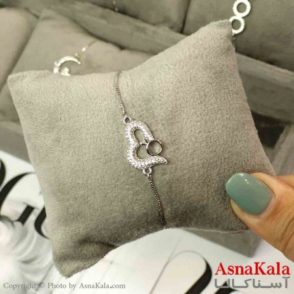 دستبند آسانسوری استیل نقره ای طرح قلب کد DSB181494W