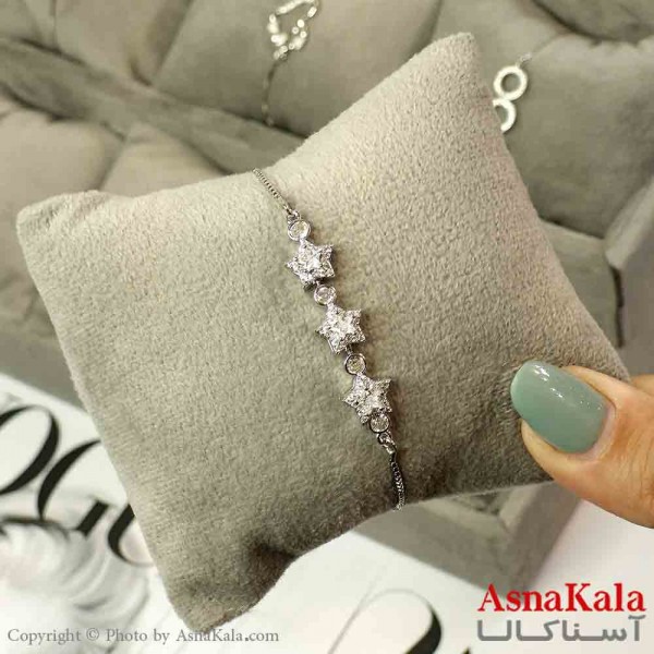 دستبند آسانسوری استیل نقره ای طرح ستاره کد DSB181495W