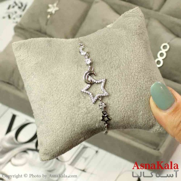 دستبند آسانسوری استیل نقره ای طرح ماه و ستاره کد DSB181496W
