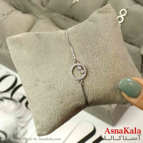 دستبند آسانسوری استیل نقره ای طرح قلب و دایره کد DSB181497W