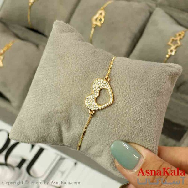 دستبند آسانسوری استیل طلایی طرح قلب کد DSB181499W