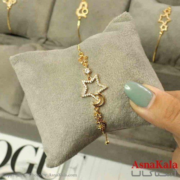 دستبند آسانسوری استیل طلایی طرح ماه و ستاره کد DSB181500W