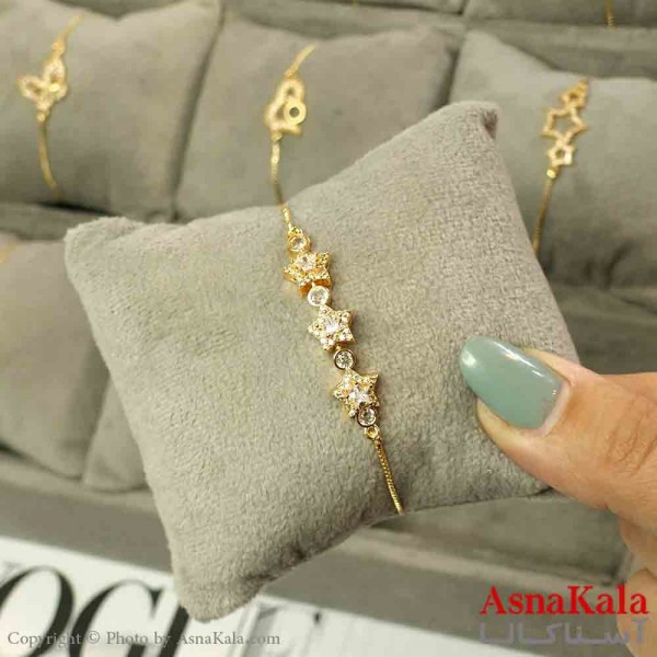 دستبند آسانسوری استیل طلایی طرح ستاره کد DSB181501W