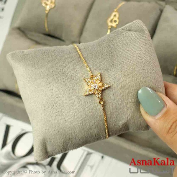 دستبند آسانسوری استیل طلایی طرح ستاره کد DSB181502W