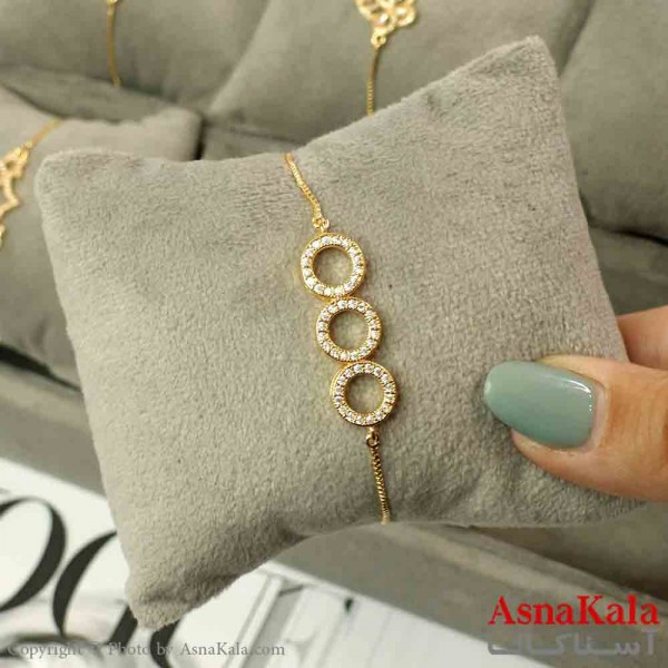 دستبند آسانسوری استیل طلایی طرح دایره کد DSB181507W