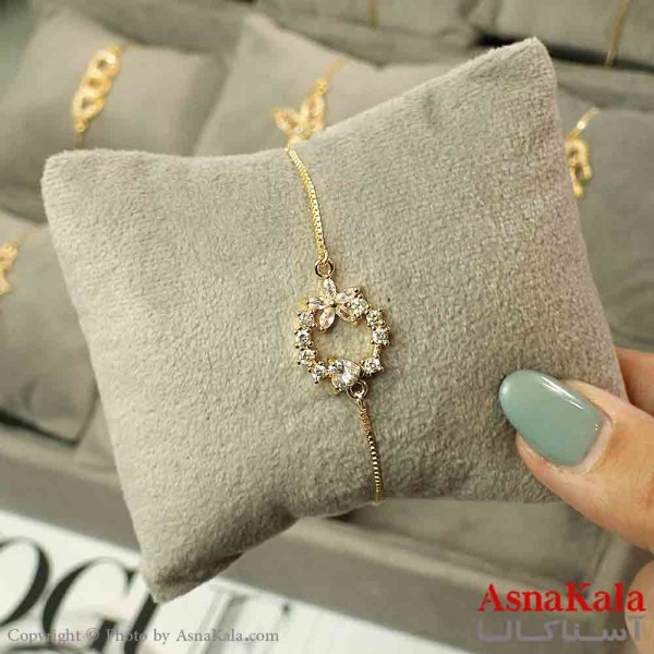 دستبند آسانسوری استیل طلایی طرح نگیندار کد DSB181508W