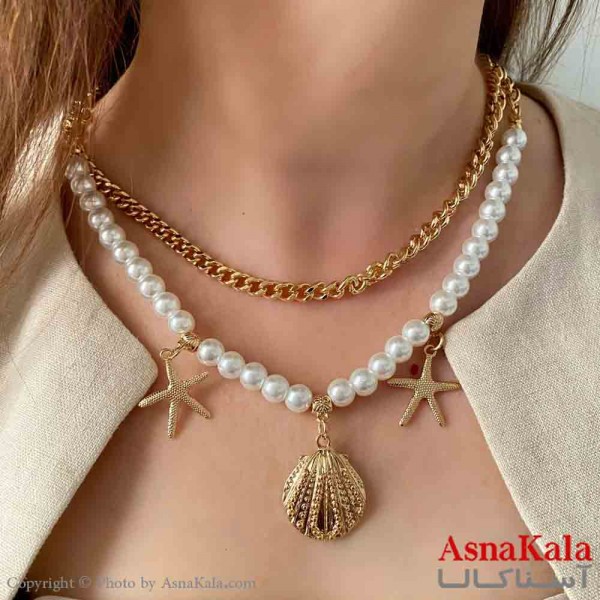 گردنبند دولاین ساحلی مروارید دخترانه استیل با طول 45 سانتی متر کد GNB161907W